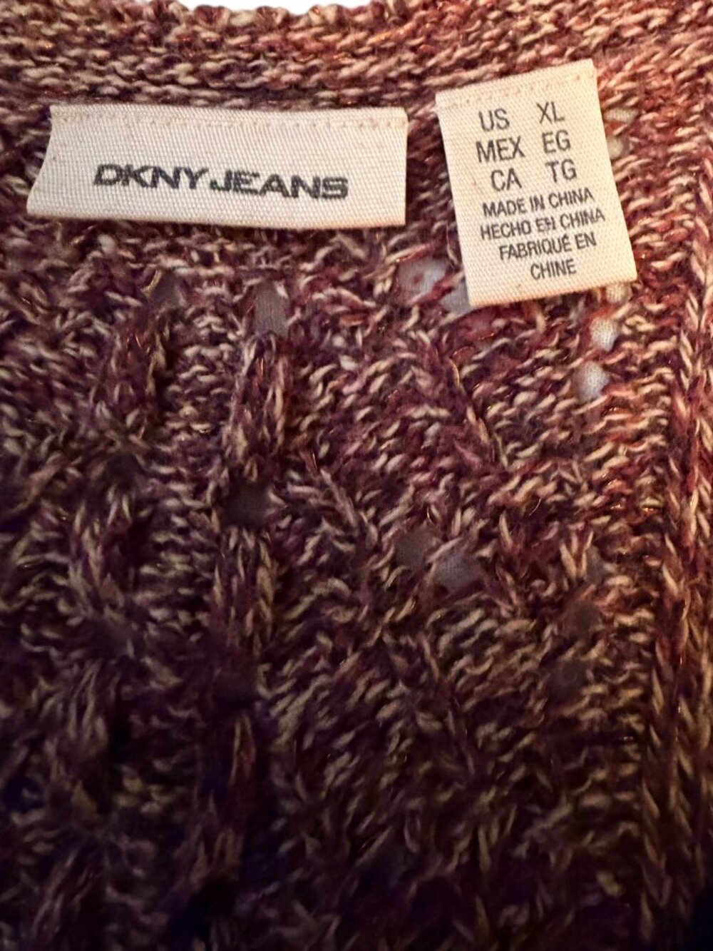 DKNY Jeans Metallic Marled Kint Cardigan Sweater with Flower Detail - Picture 4 of 6